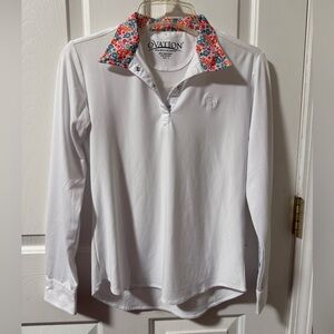 Ovation Women’s Size 14 White Long Sleeve Riding Shirt Snap Neck Equestrian Show
